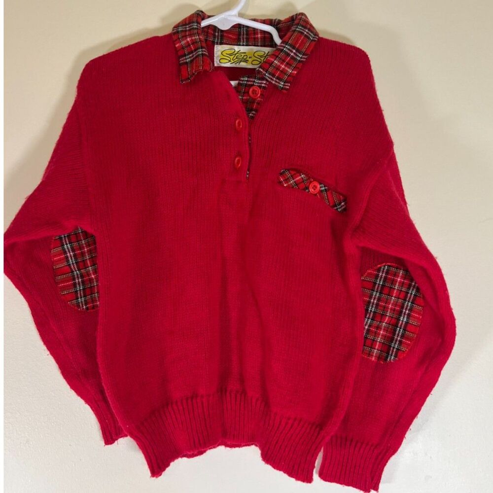 Vintage Timeless Academia Red Sweater with Plaid‎ Elbow Patches Size 3T 4T